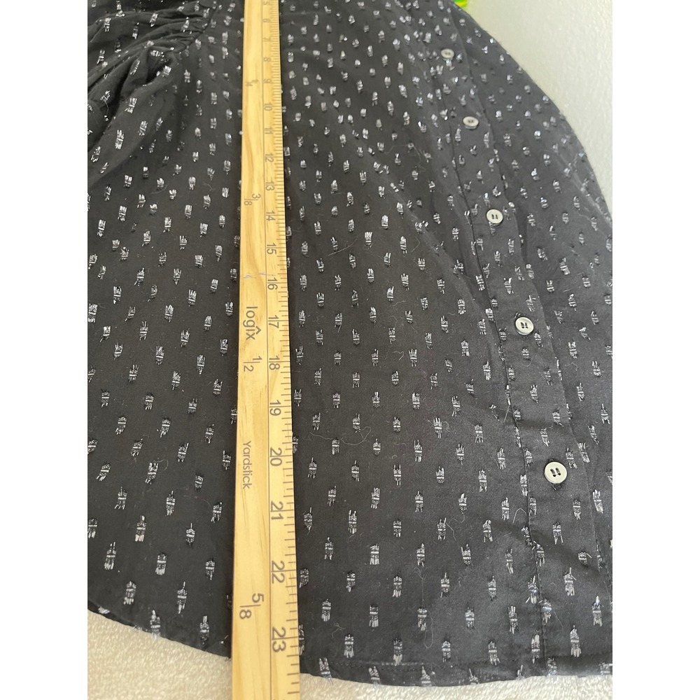 Gap Womens Black Silver Metallic Clip Dot Puff Sleeve Button Front Blouse M - Picture 12 of 12
